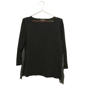 Lane Bryant black lightweight sweater with semi sheer polka dot side panel 14/16